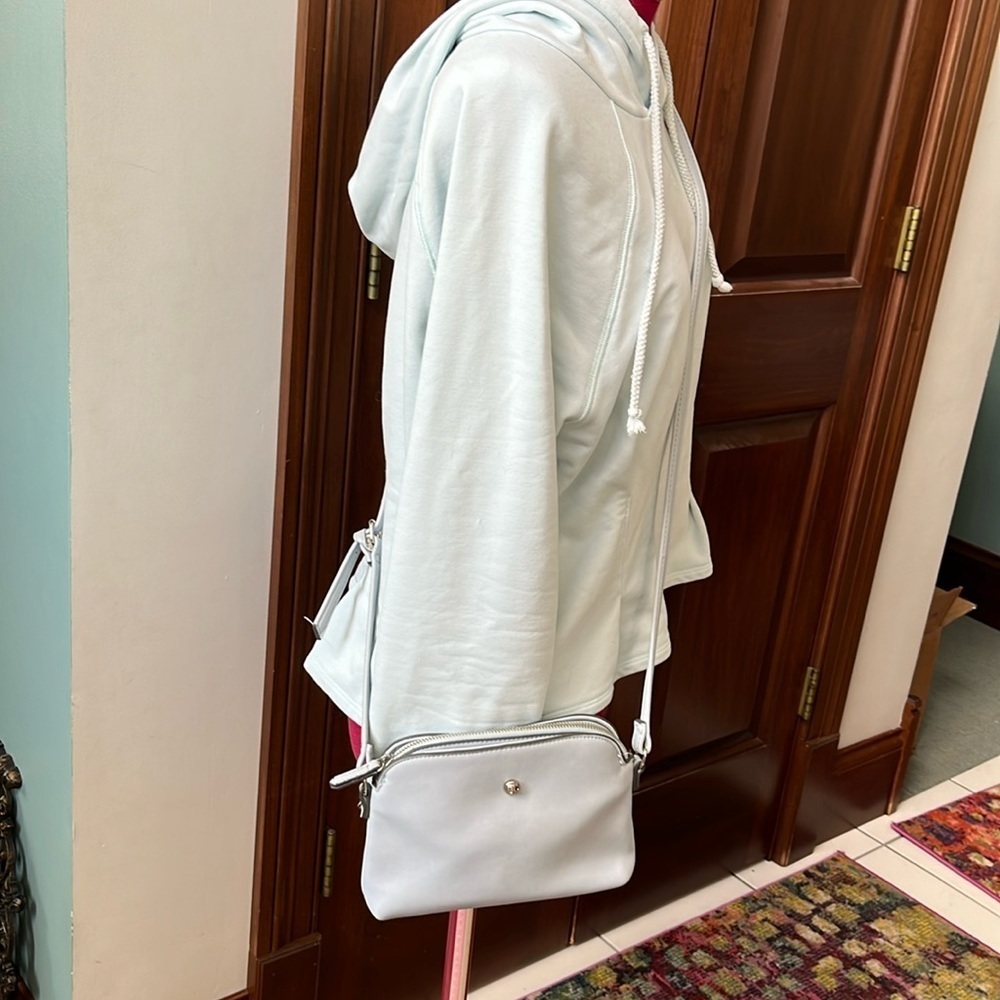 9West Maria Lopez Crossbody bag mini dome top Vegan leather light blue EUC - Picture 3 of 14